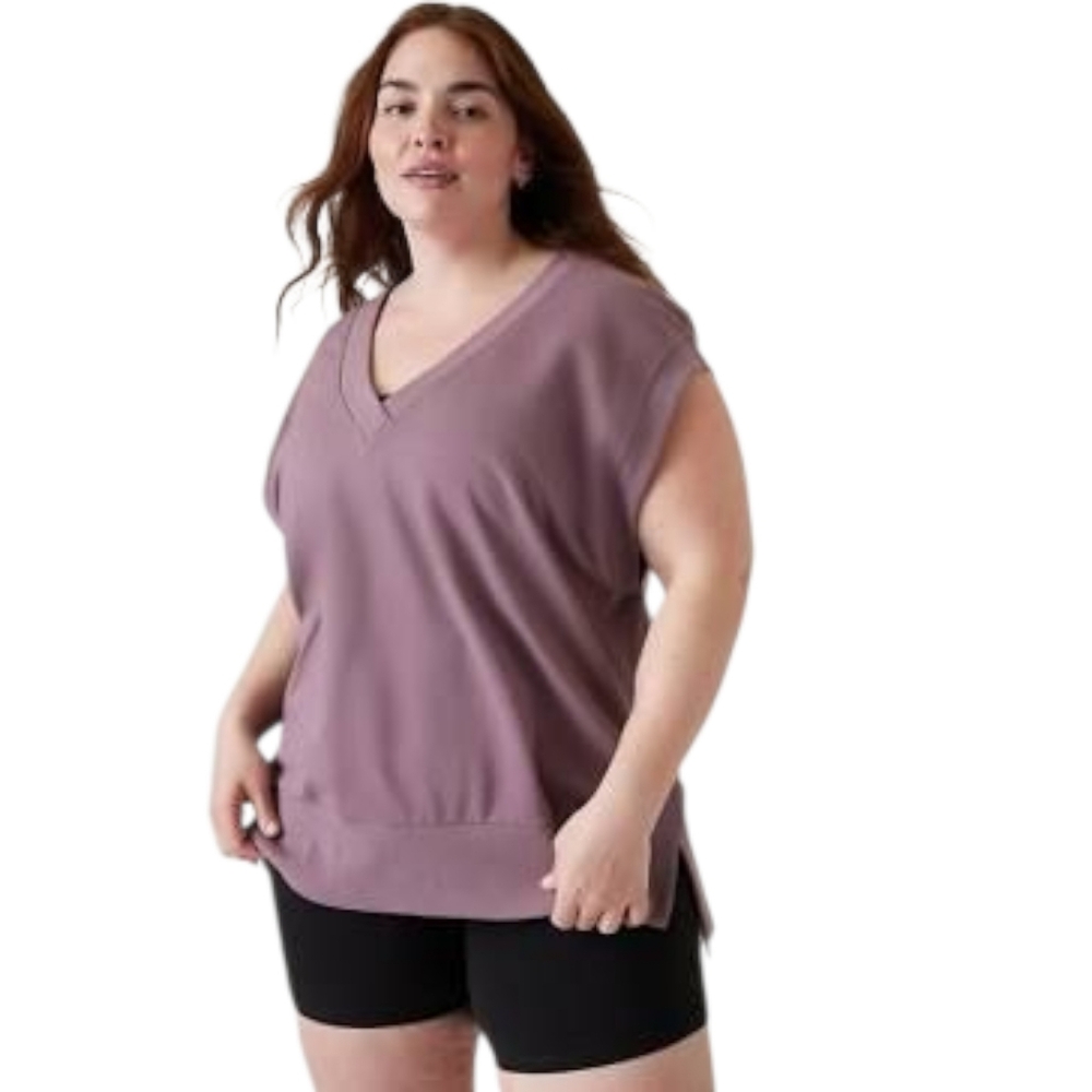 Athleta Retroterry V-Neck Sleeveless Sweatshirt Mauve L